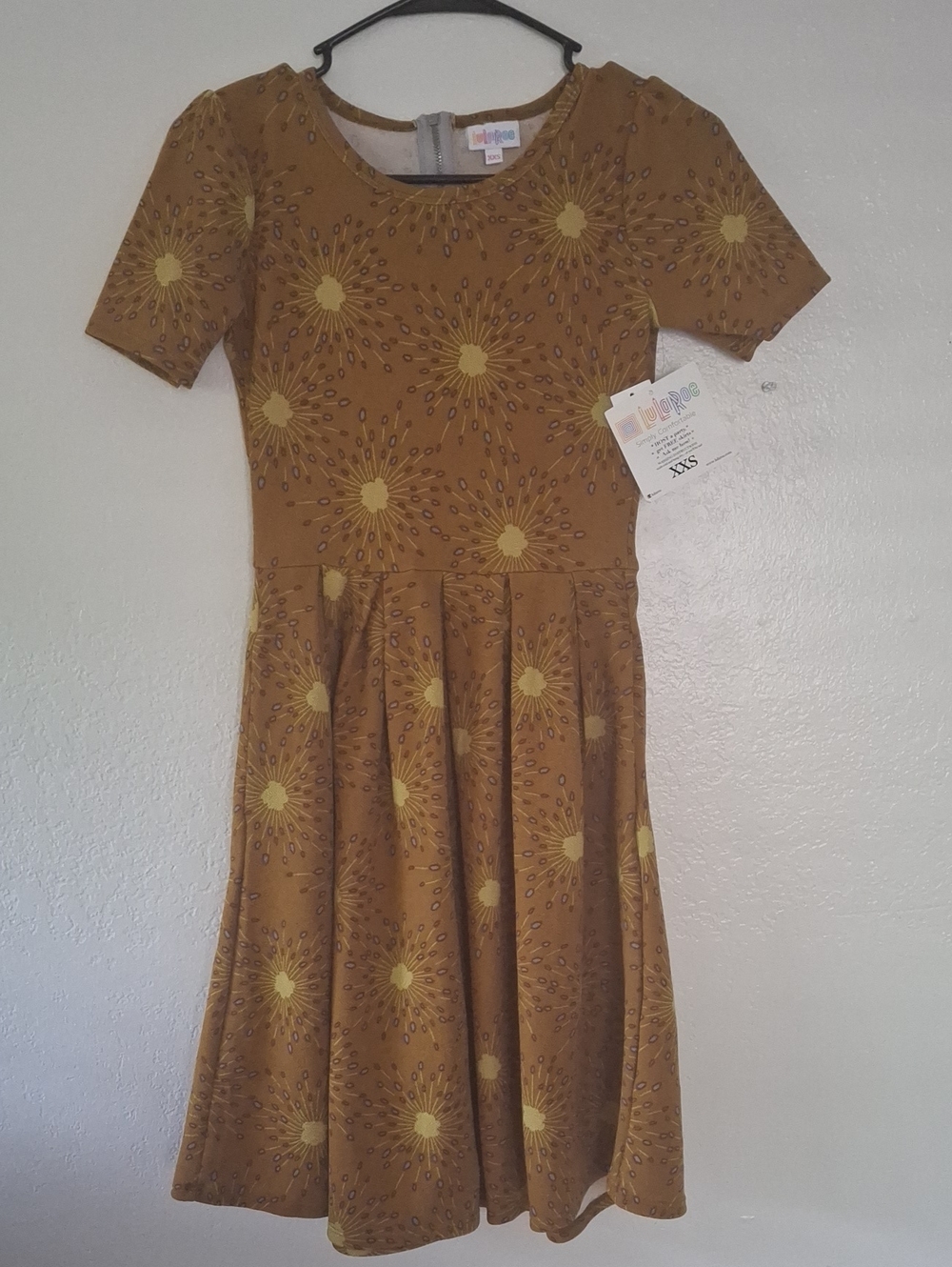 LuLaRoe Carly Dress - Mustard with Yellow Sunburst Print